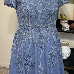 JJs House Blue Floral Lace Prom Dress